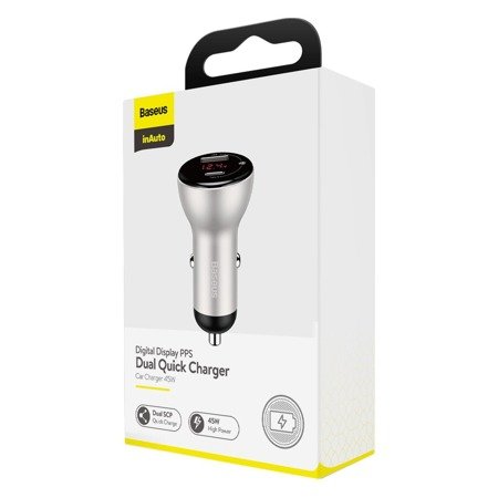 Baseus-Digital-Display-Car-Charger-USB-QC4.0-USB-C-PD-3.045W-5A-silver-5 Baseus Digital Display Car Charger USB QC4.0 + USB-C PD 3.0